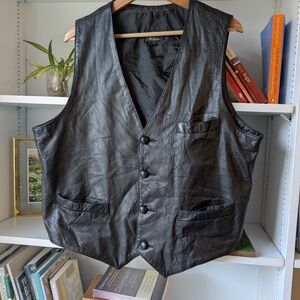 Vintage Black Faux Leather Vest Backpacker Men's 90's Size XL